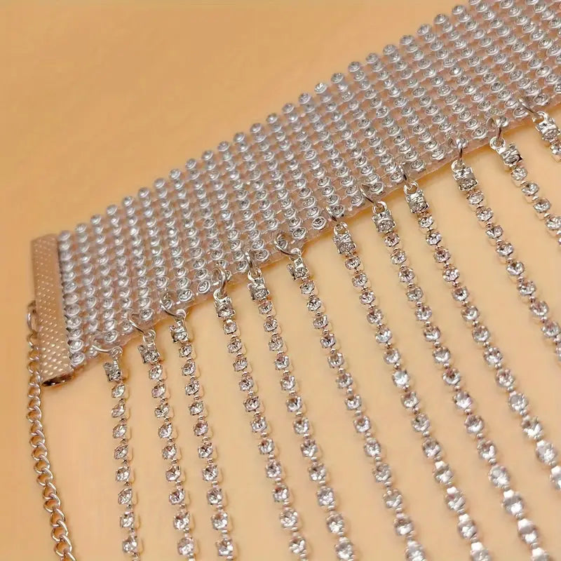 2 PCS Sparkling Long Tassel Design Anklet Copper Jewelry Embellished With Synthetic Gems Luxury Style Prom Party High Heel Accessories