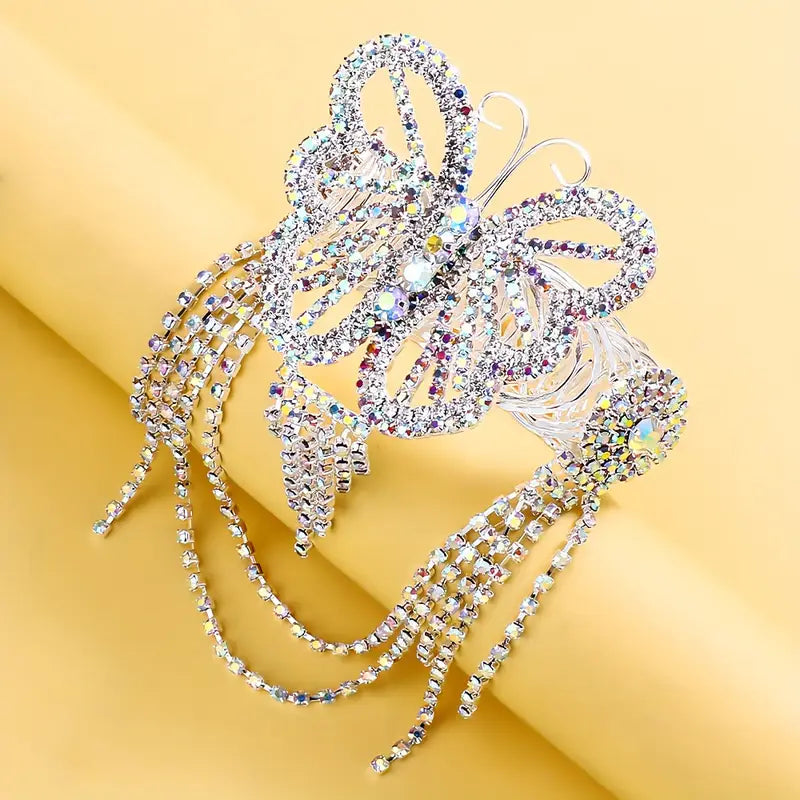Elegant Butterfly Tassel Bracelet for Women, Sexy Rhinestone Arm Chain, Alloy Fashion Jewelry for Party and Banquet Occasions, 2 PCS Summer Holiday Accessory, Butterfly Charms, Rhinestone Embellishments, Alloy Constructio