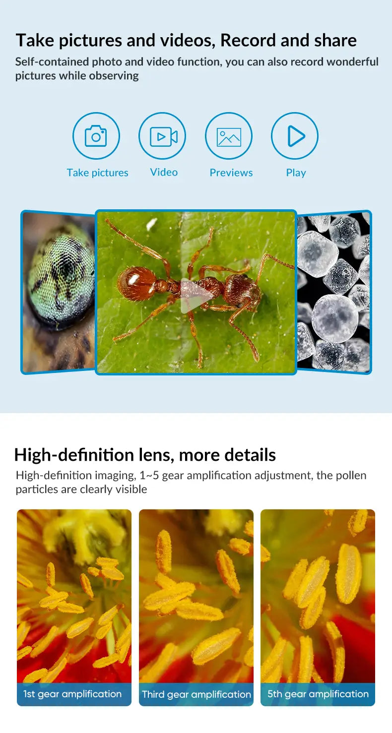 APEXEL Portable HD Digital Microscope, Handheld USB Microscope with LED for Laptop, Pocket-Sized 400X-800X Magnifier for Photos and Videos