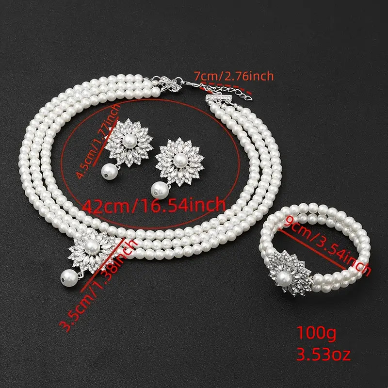 4pcs Necklace Earrings Bracelet Set, Simple and Stylish, Suitable for Wedding Banquet Dress