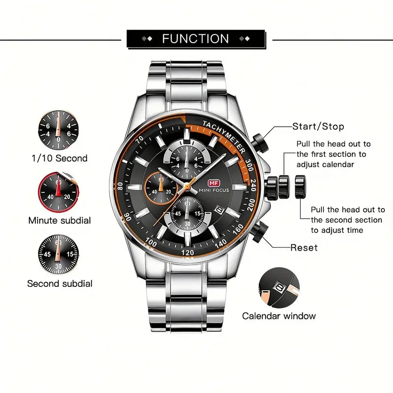 Fashion Business Multifunctional Quartz Watch Luminous Hands Calendar Top Brand Luxury Stainless Steel Strap Classic Casual Wristwatches Gifts with Box
