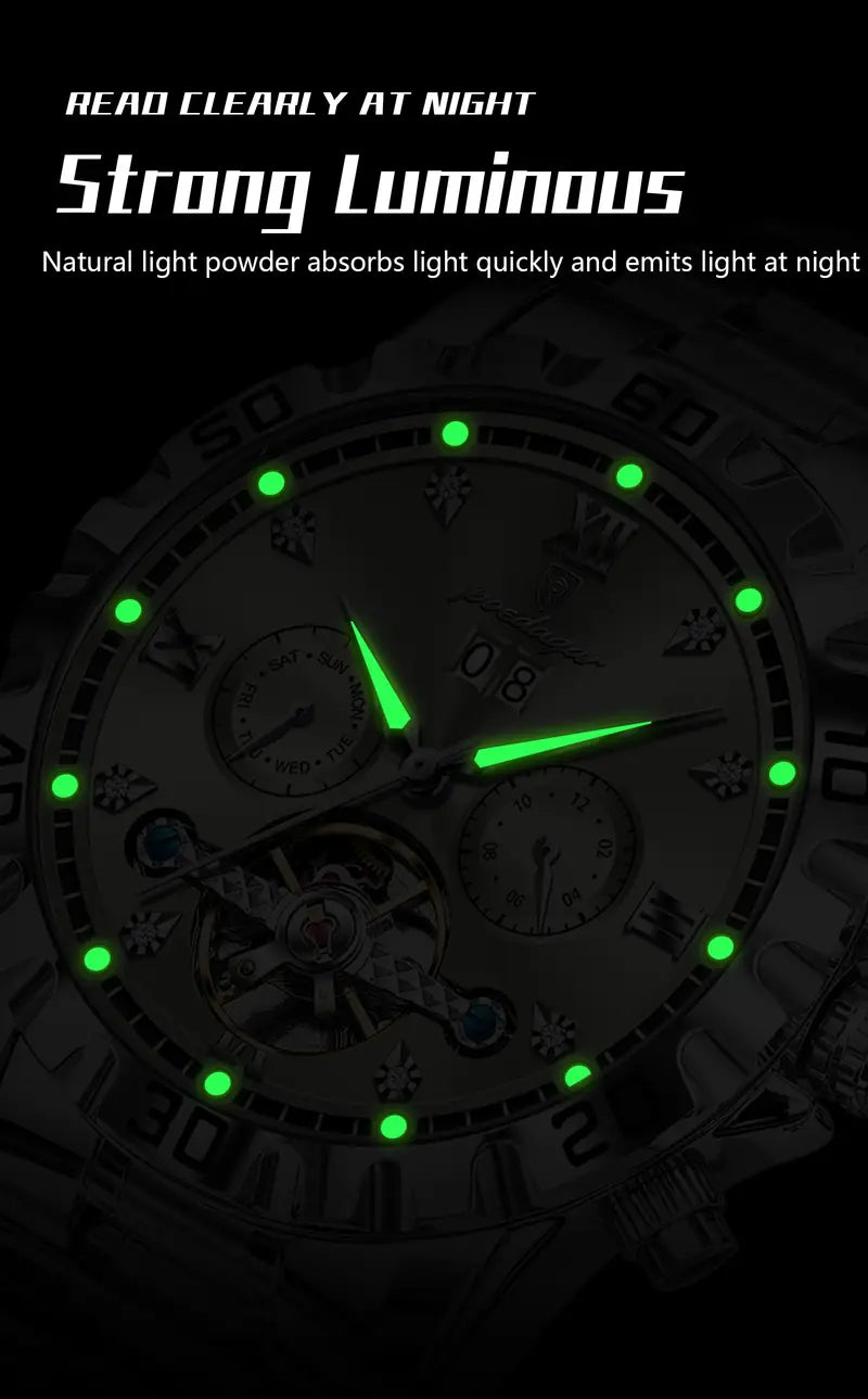Poedagar Top Luxury Men'S and Women'S Watches, Date Automatic Week Men'S and Women'S Watches, Hollow Swirl Mechanical Stainless Steel