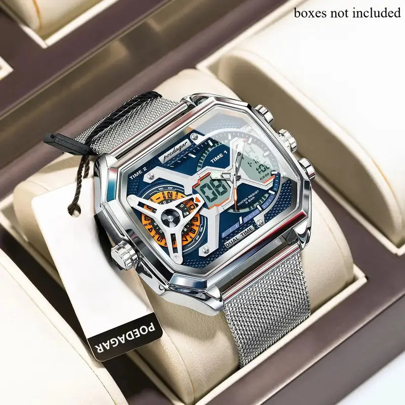 Men'S Digital Sports Watch -, Durable, Multifunctional with Stopwatch, Stainless Steel Strap, Electronic Movement, and Fashionable LED Display