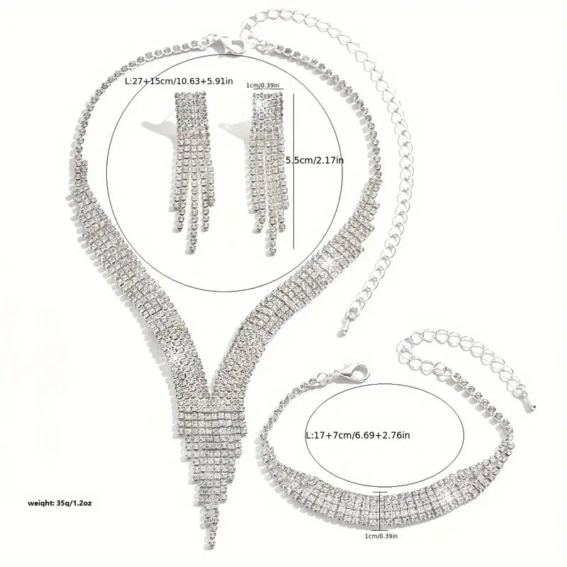 Women's Jewelry Set: 1 Tassel Necklace + 1 Pair of Earrings + 1 Bracelet, Three-Piece Set