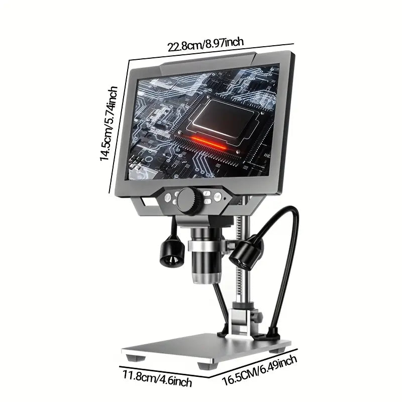 HD Digital Microscope 9-inch Large Screen 1600X Video Microscope Industrial Electronic Camera Circuit Board Watch Repair Detection Magnifying Glass