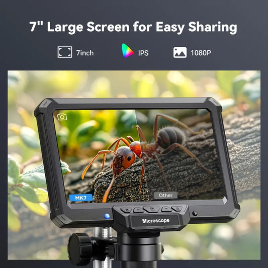 7-Inch Digital Microscope, 1200X Magnification, 16MP HD Video, USB Rechargeable, Adjustable Magnification, Portable Design for Coins, PCB, Adults, PC View, Laboratory, Quality Control, Industrial Use, Sleek Microscope, Highresolution Optics