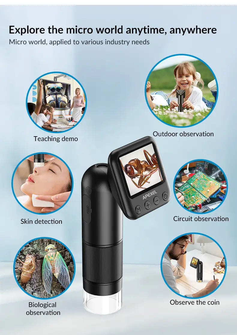 APEXEL Portable HD Digital Microscope, Handheld USB Microscope with LED for Laptop, Pocket-Sized 400X-800X Magnifier for Photos and Videos