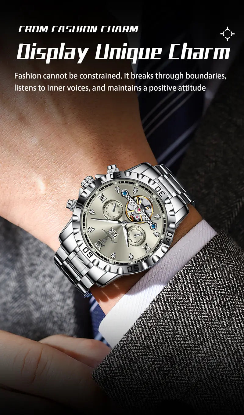 Poedagar Top Luxury Men'S and Women'S Watches, Date Automatic Week Men'S and Women'S Watches, Hollow Swirl Mechanical Stainless Steel