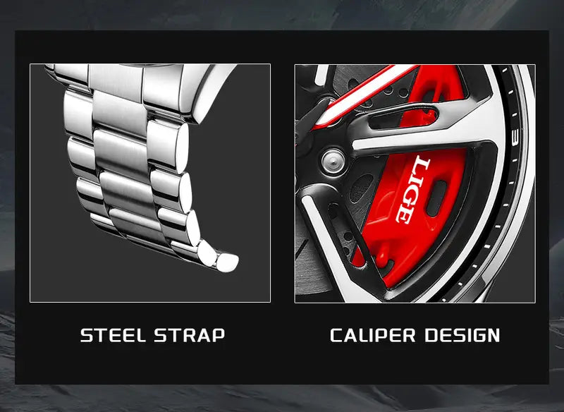 LIGE brand's new 2025 three pin quartz watch for men, sports luminous watch, fashionable multifunctional stainless steel strap watch