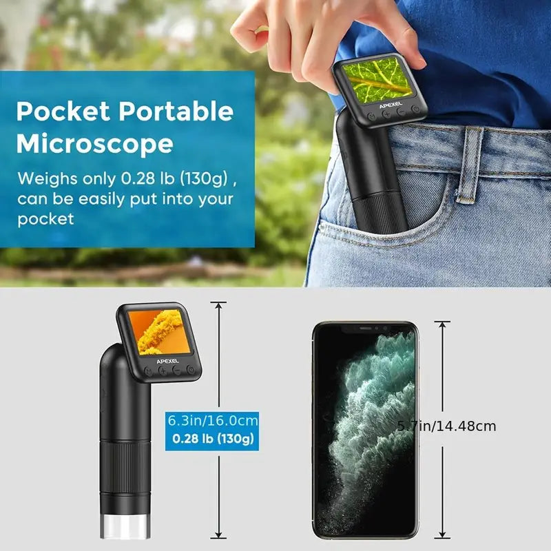 APEXEL Portable HD Digital Microscope, Handheld USB Microscope with LED for Laptop, Pocket-Sized 400X-800X Magnifier for Photos and Videos