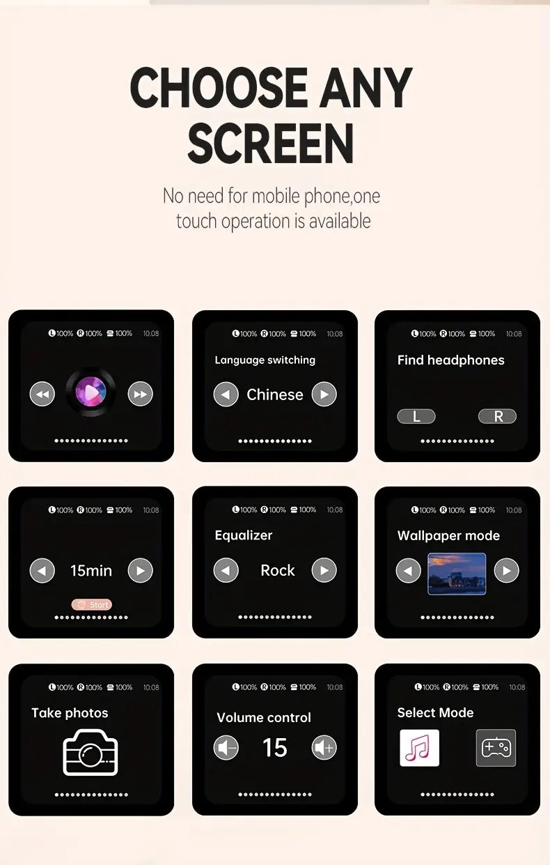 True Wireless Earbuds with LCD Touch Screen, Long Battery Life, High-Quality Sound, Comfortable Deep Bass, USB Type-C Charging, Ideal for Gaming & Calls, New Wireless 5, 4 Faster and Stable Headphones, Compact Design, Earbuds Wireless