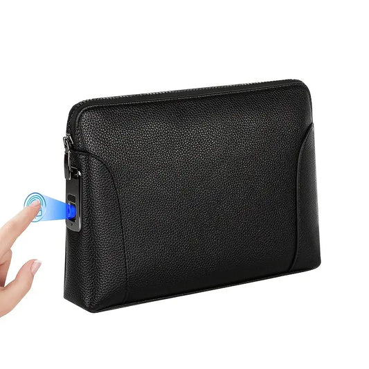 Unisex Fingerprint Lock Bag High Quality Genuine Leather Clutch Bag Smart Safe with Anti-theft function Finger print unlock gift for boyfriend