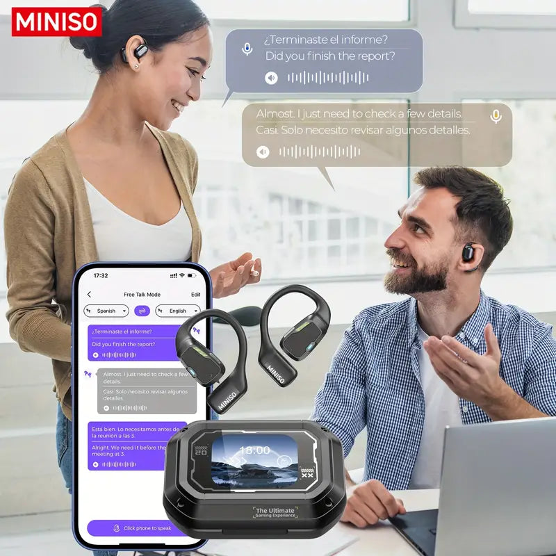 AI Translator Earbuds with 144 Language Real-Time Translation, Noise Cancelling Smart Headphones with Touch Control, Compatible for Travel,Gaming,Work,Fitness, Compatible with Smartphones (No Charger Included) Wired Earbuds For Iphone