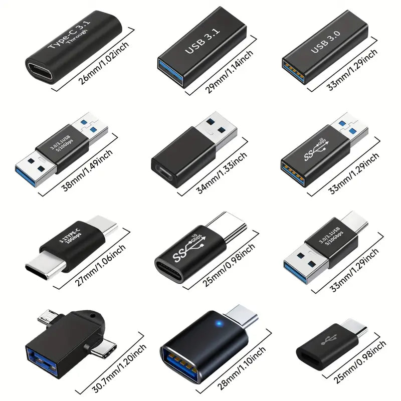 12pcs USB-C to USB 3.0 Adapters - High-Speed Data Transfer & Charging, OTG MiniUSB Power Mode, Compatible with Android & iOS Devices, No Battery Needed, Data Transfer Accessories | Modern USB Design | Compact Size