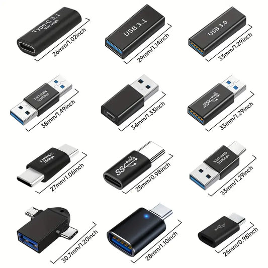 12pcs USB-C to USB 3.0 Adapters - High-Speed Data Transfer & Charging, OTG MiniUSB Power Mode, Compatible with Android & iOS Devices, No Battery Needed, Data Transfer Accessories | Modern USB Design | Compact Size