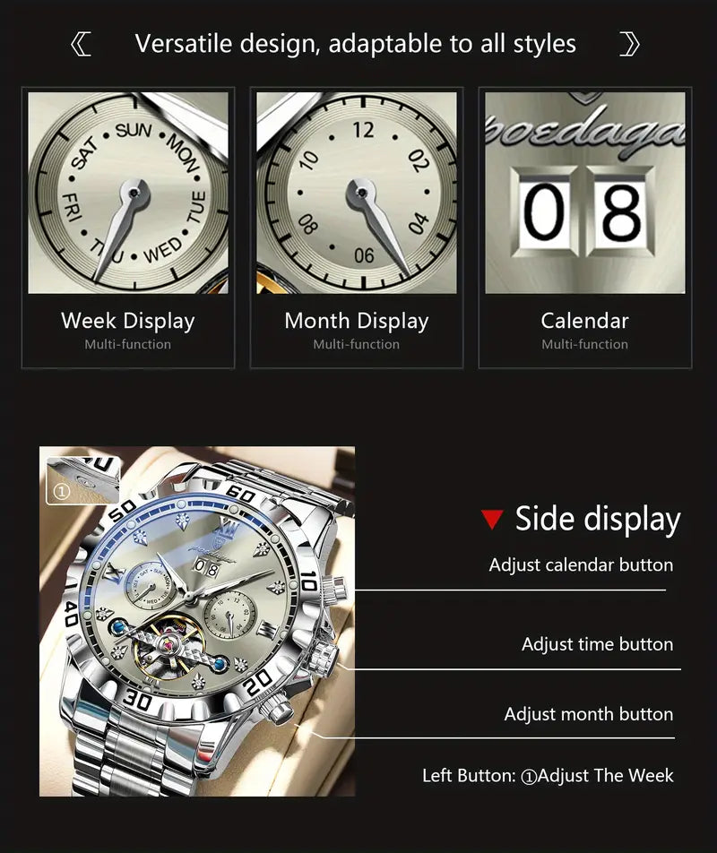 Poedagar Top Luxury Men'S and Women'S Watches, Date Automatic Week Men'S and Women'S Watches, Hollow Swirl Mechanical Stainless Steel