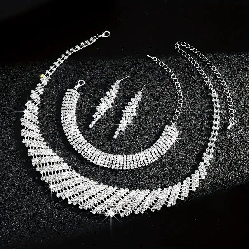 Middle Eastern Geometric Irregular Luxury Rhinestone Necklace Bracelet Earrings Three-piece Set Bridal Accessories