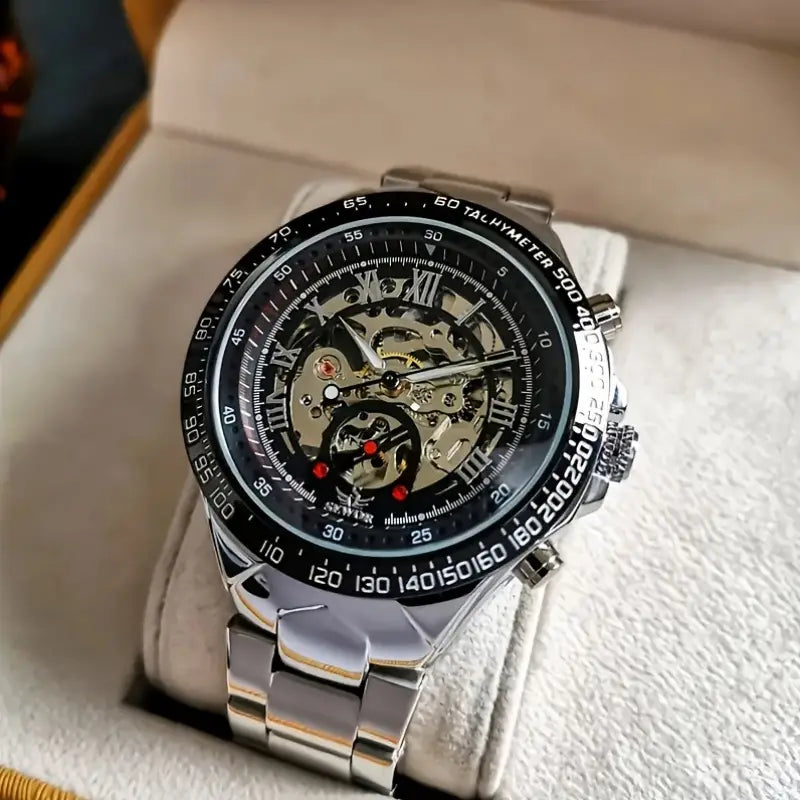 Luxury Business Style Men'S Watch, Hollow Dial, Mechanical Self-Winding, Round Alloy Case, Multifunctional Calendar, Stylish Personalized Wristwatch, Perfect Gift - 2172.139h, Without Battery