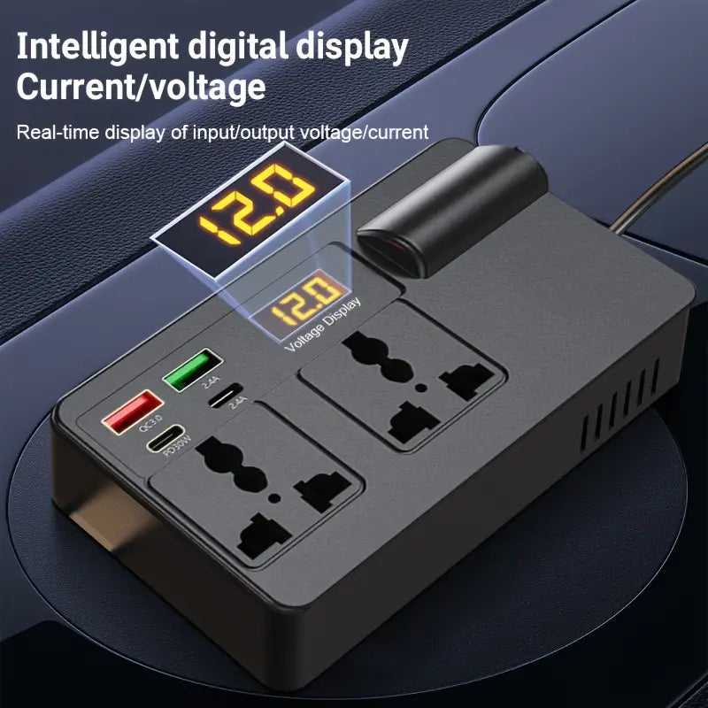 Car Electronic Device Universal Fast Charger with LED Display and 4 USB Ports, Vehicle Inverter Converter Plug 12V/24V to 220V Power Socket, Portable Power Adapter, Essential for Travel