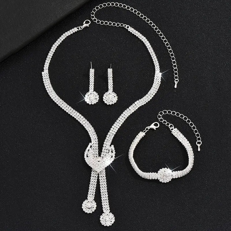 New Foreign Trade European and American Style Silvery Heart Jewelry Set with Tassel Peach Pendant Wholesale Factory