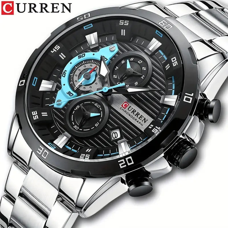 CURREN Men's Sports Watch, Multifunctional Chronograph Pointer Round Watch