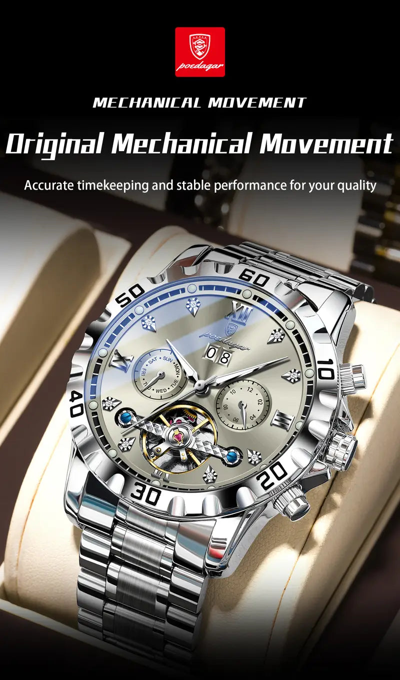 Poedagar Top Luxury Men'S and Women'S Watches, Date Automatic Week Men'S and Women'S Watches, Hollow Swirl Mechanical Stainless Steel