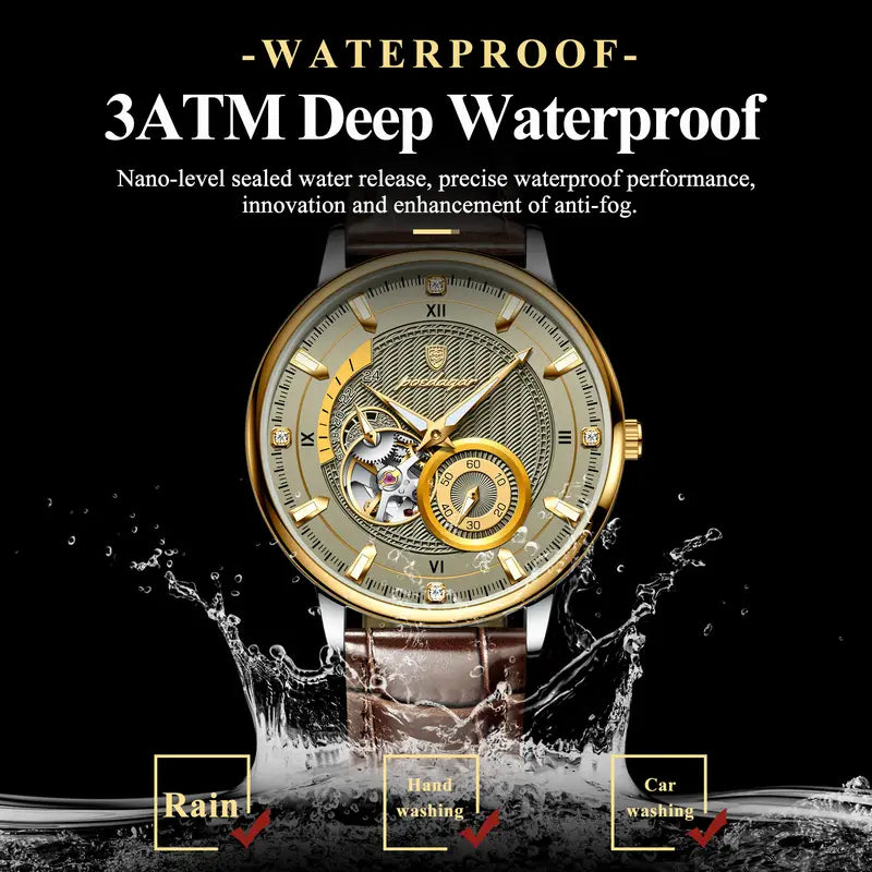 Poedagar Fashion Luxury Men'S Mechanical Watch, High-end Versatile, Waterproof Night Light Men'S Watch Hollow Turbine Automatic Mechanical Watch, Without Battery