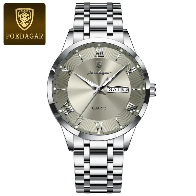 Men'S Quartz Watch | Stainless Steel & Zinc Alloy | 3ATM | Business Casual Style | Green Dial with Golden-Tone Accents | Pointer Display | Battery-Powered, No Battery Included