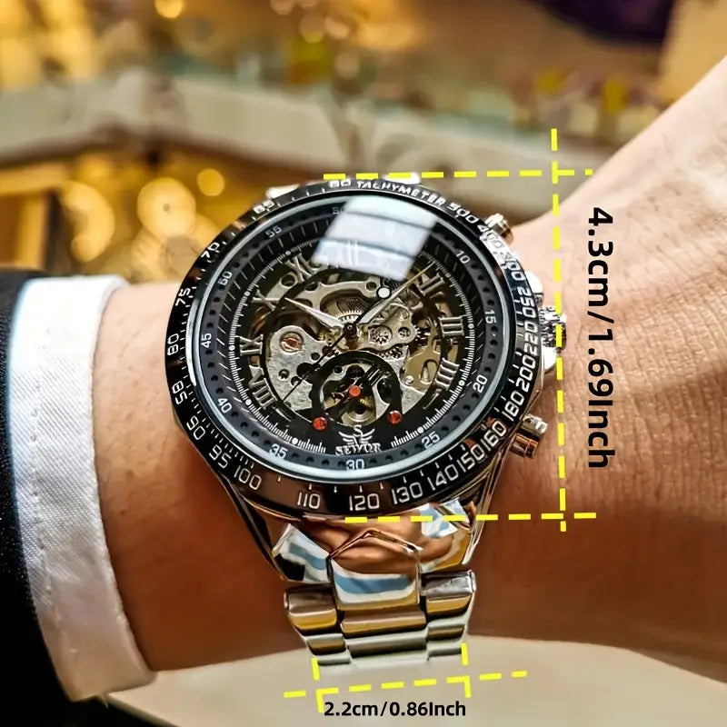Luxury Business Style Men'S Watch, Hollow Dial, Mechanical Self-Winding, Round Alloy Case, Multifunctional Calendar, Stylish Personalized Wristwatch, Perfect Gift - 2172.139h, Without Battery