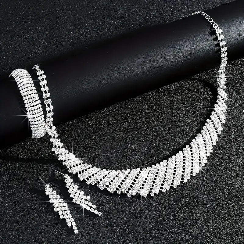 Middle Eastern Geometric Irregular Luxury Rhinestone Necklace Bracelet Earrings Three-piece Set Bridal Accessories