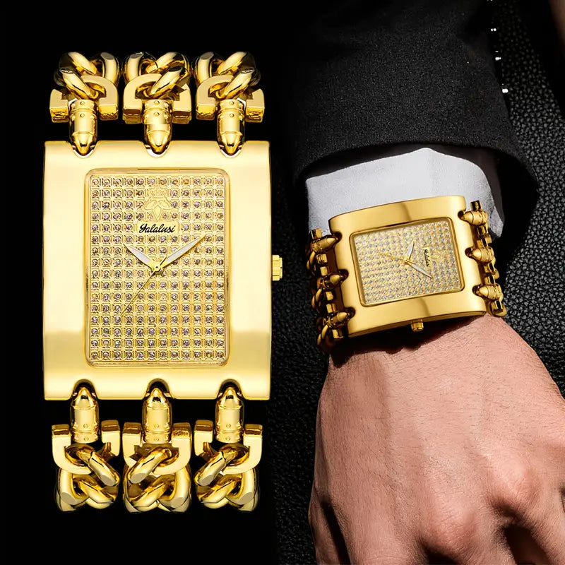 YaLaLuSi Men'S Golden Quartz Watch with Luminous Hands, Skeleton Dial & Breathable Comfort Band - Includes Adjustable Strap Clips, Ideal Gift for Father'S Day, Boyfriend, Brother, or Best Friend, Watch Accessorie