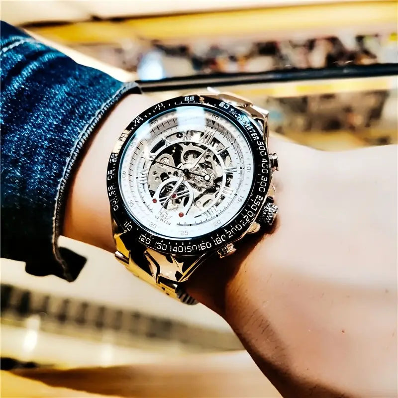 Luxury Business Style Men'S Watch, Hollow Dial, Mechanical Self-Winding, Round Alloy Case, Multifunctional Calendar, Stylish Personalized Wristwatch, Perfect Gift - 2172.139h, Without Battery