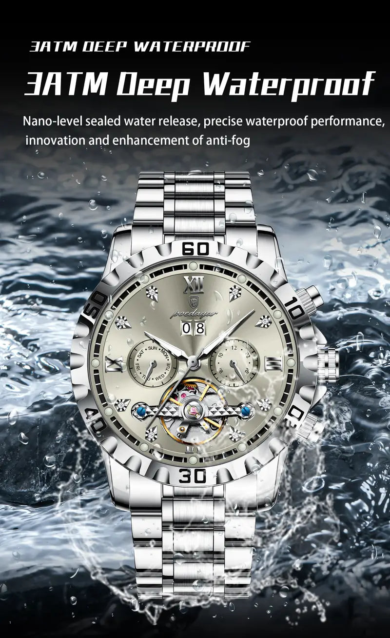 Poedagar Top Luxury Men'S and Women'S Watches, Date Automatic Week Men'S and Women'S Watches, Hollow Swirl Mechanical Stainless Steel