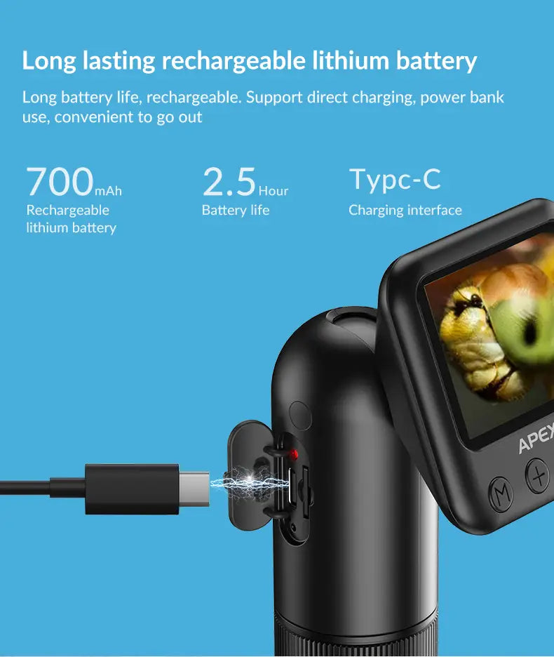 APEXEL Portable HD Digital Microscope, Handheld USB Microscope with LED for Laptop, Pocket-Sized 400X-800X Magnifier for Photos and Videos