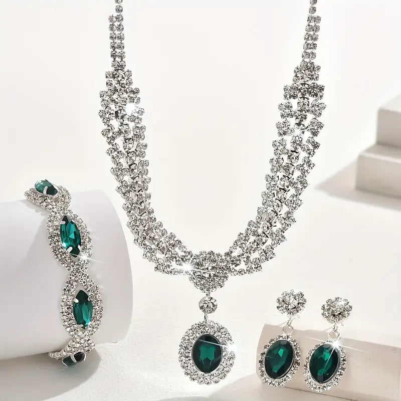 Elegant Bridal Jewelry Set Necklace & Earrings with Sparkling, Perfect for Weddings & Parties