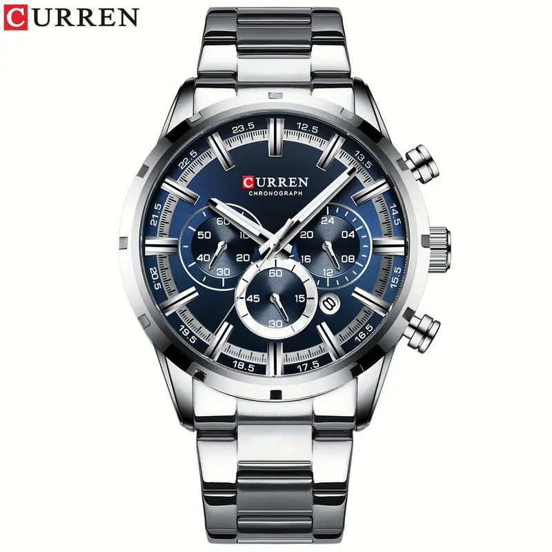 CURREN  Trendy Creative Watch Multifunctional Chronograph Wristwatch, Decorative Accessories For Holiday Party Gift Men Accessories