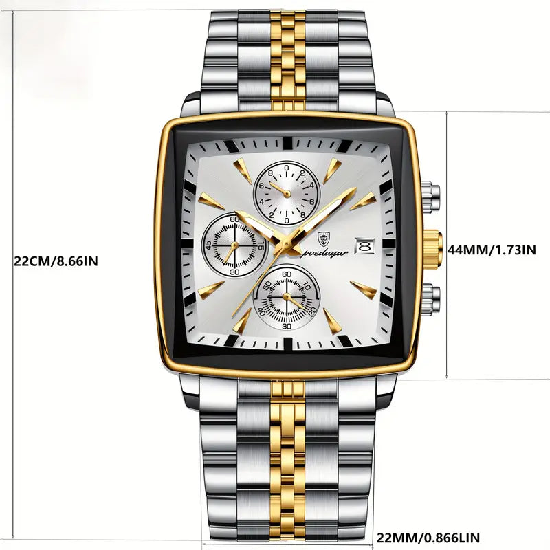 Casual Sports Watch, Stainless Steel Quartz Movet, 3ATM Water Resistant, Luminous Hands, Chronograph, Zinc Alloy Case, Battery Powered with Non-Rechargeable Button Battery