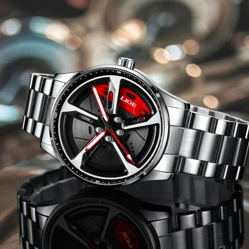 LIGE brand's new 2025 three pin quartz watch for men, sports luminous watch, fashionable multifunctional stainless steel strap watch