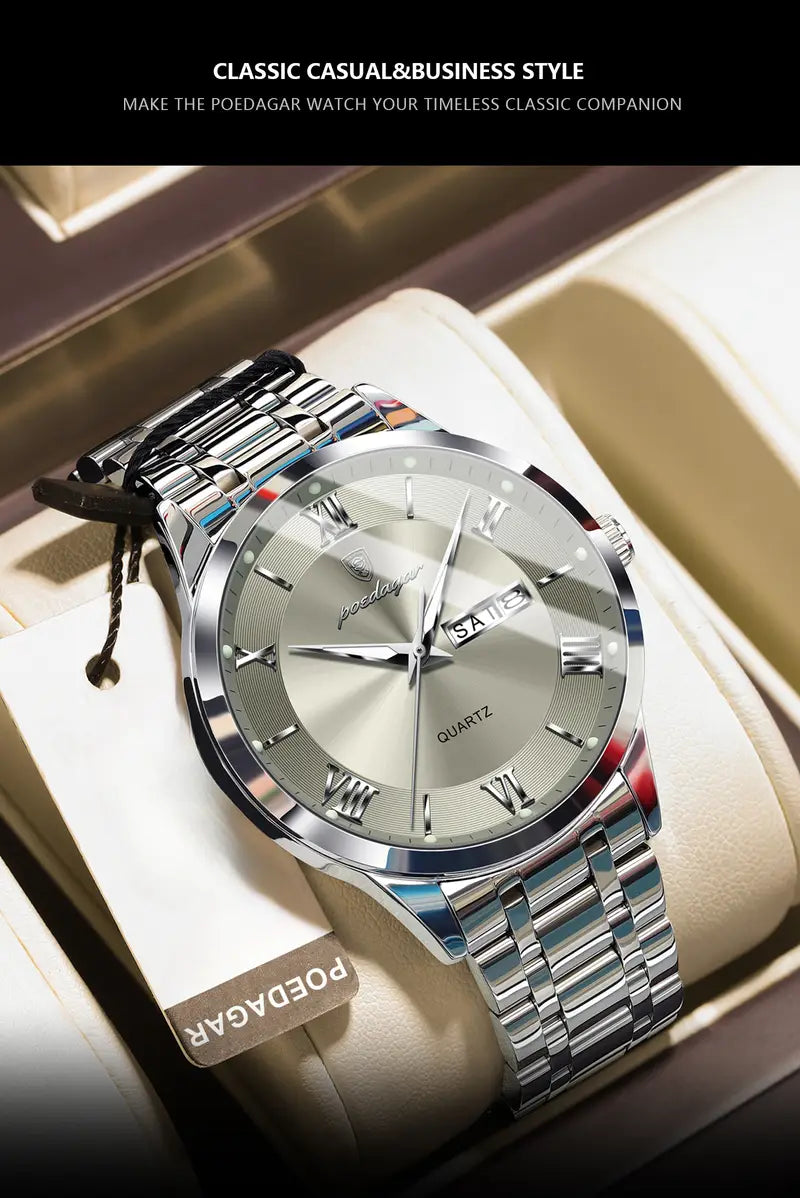 Men'S Quartz Watch | Stainless Steel & Zinc Alloy | 3ATM | Business Casual Style | Green Dial with Golden-Tone Accents | Pointer Display | Battery-Powered, No Battery Included