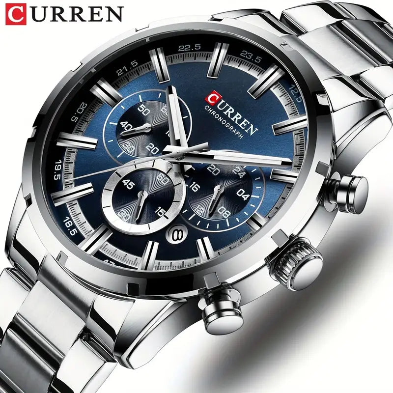 CURREN  Trendy Creative Watch Multifunctional Chronograph Wristwatch, Decorative Accessories For Holiday Party Gift Men Accessories