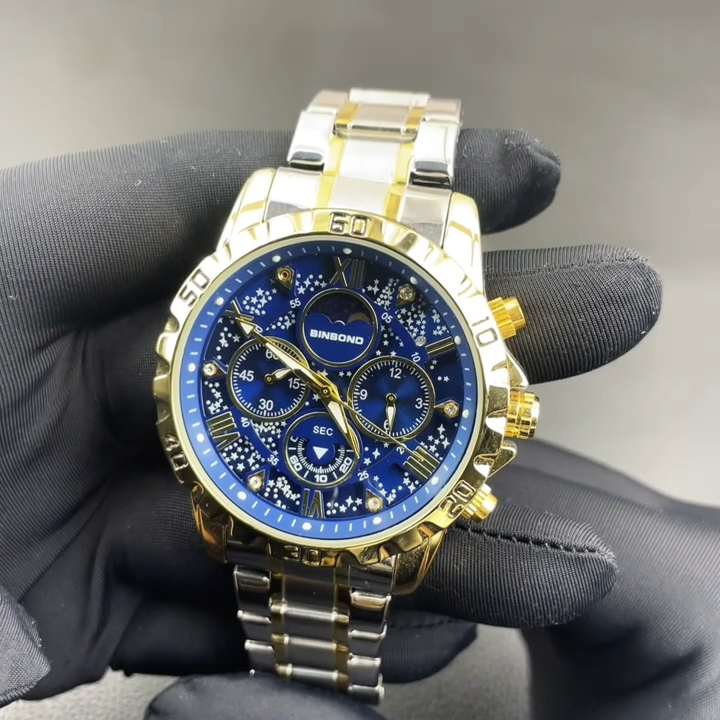 legant Men's Quartz Watch - Sophisticated Golden-Tone with Blue Dial, Stainless Steel Band, Roman Numerals - Ideal for Business, Casual & Sports Wear - Perfect Birthday or Holiday Gift, Gift Watch|Sophisticated Style|Zinc Alloy Case